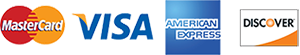 We accept MasterCard, Visa, American Express, and Discover